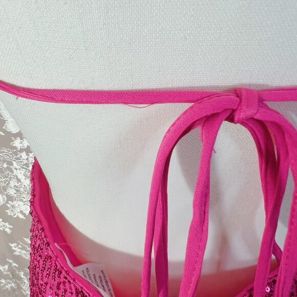 Love is For Eternity Hot Pink Sequined Butterfly Dress y2k Prom Formal Size L - Picture 10 of 10